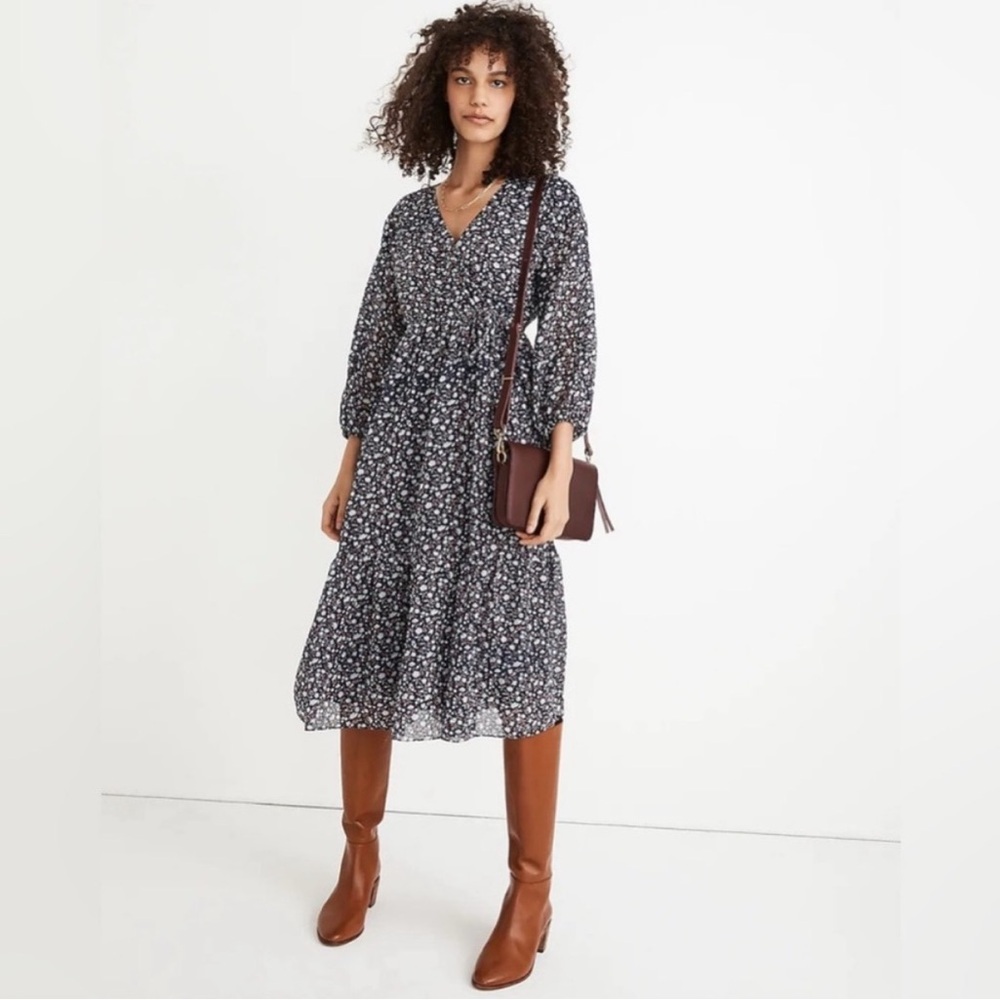 Madewell Navy Floral Midi Dress